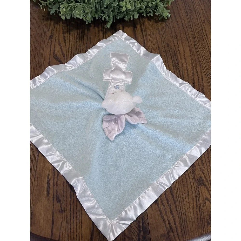 Baby Boom‎ Blue Lovey Security Blanket White Angel Bear Satin Cross Trim